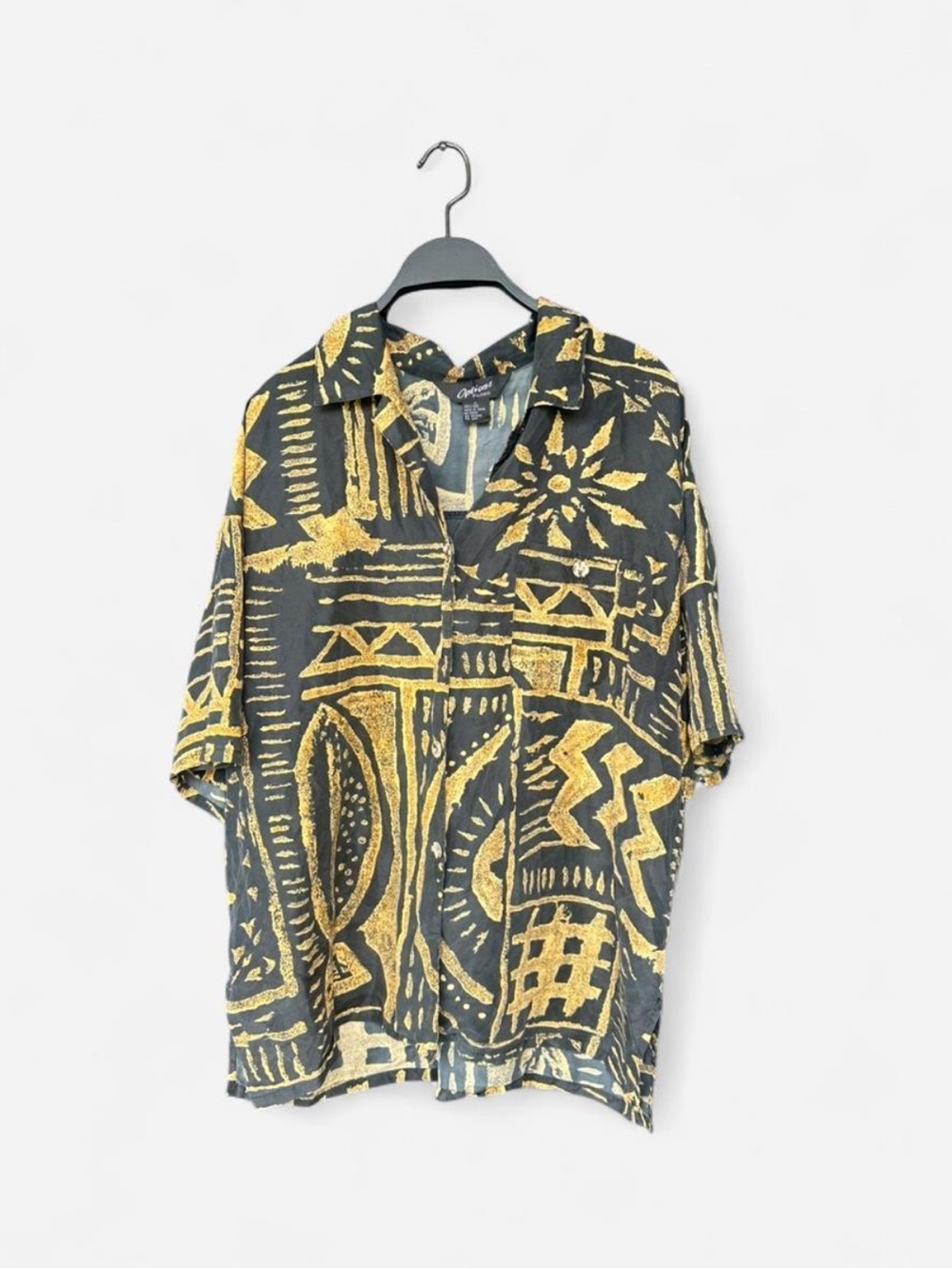 Vintage 100% silk Black & Gold button up
